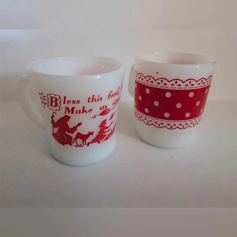 Rare Vintage Fire King Christmas Milk Glass Coffee/tea mugs.